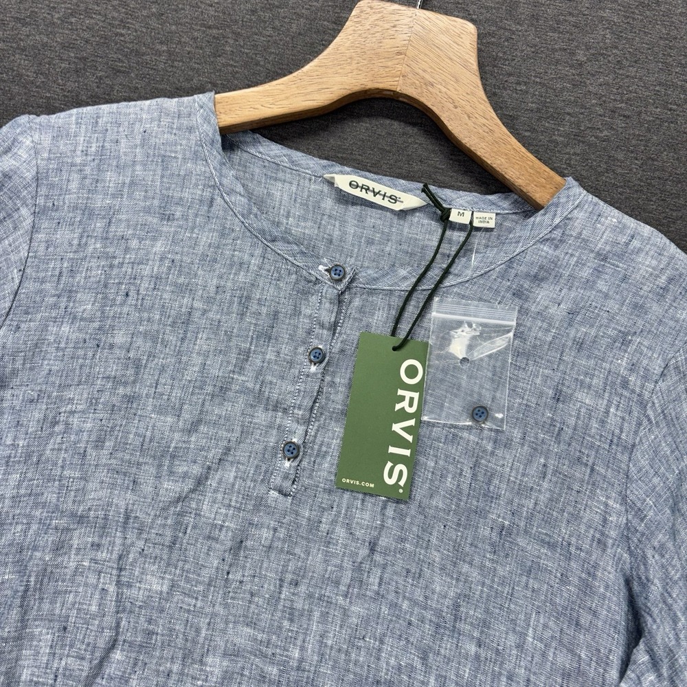 Orvis Tunic Top Womens Medium 100% Linen Heathered Blue Odor Control NEW‎
